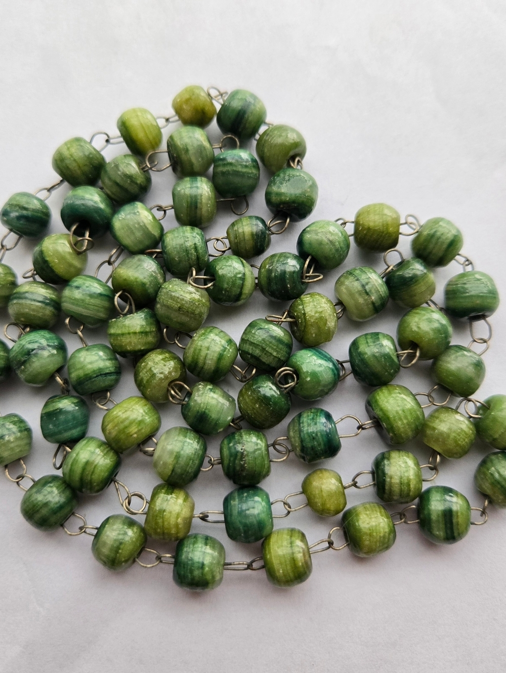 Vintage Green Malachite Stone Beaded Necklace